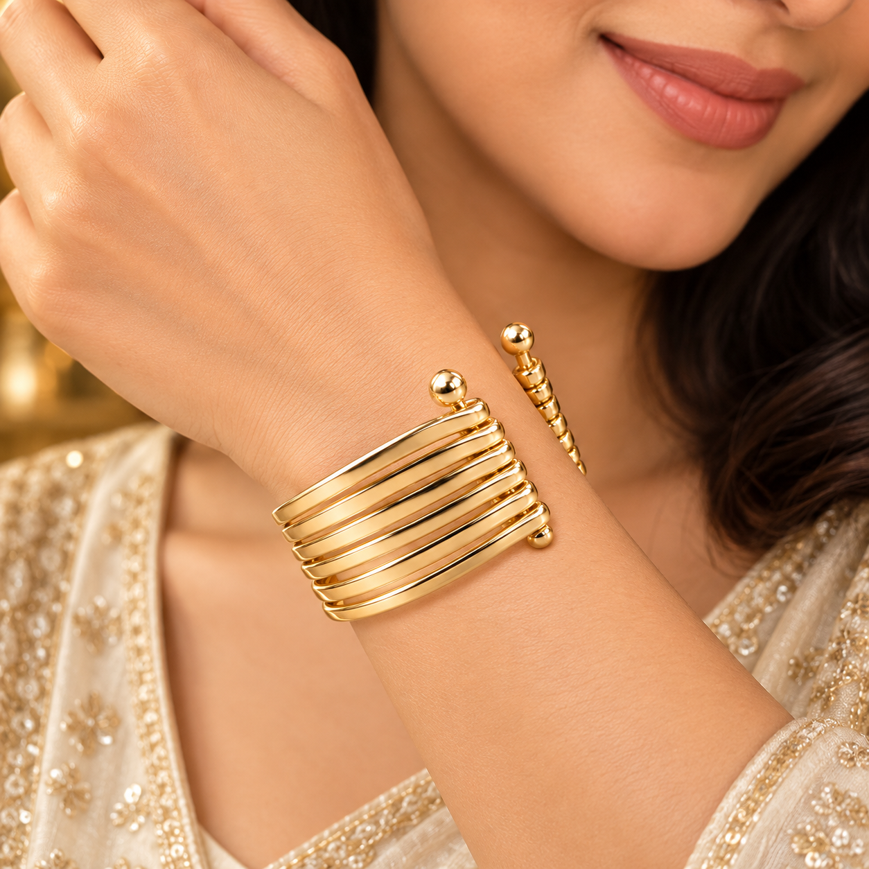 Golden Multi-Band Open Cuff Bracelet